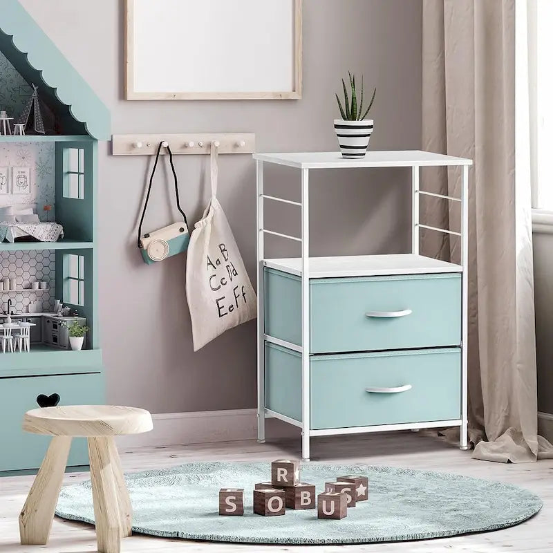 Table de chevet 2 tiroirs avec étagère de rangement - Meuble d'appoint de chambre à coucher