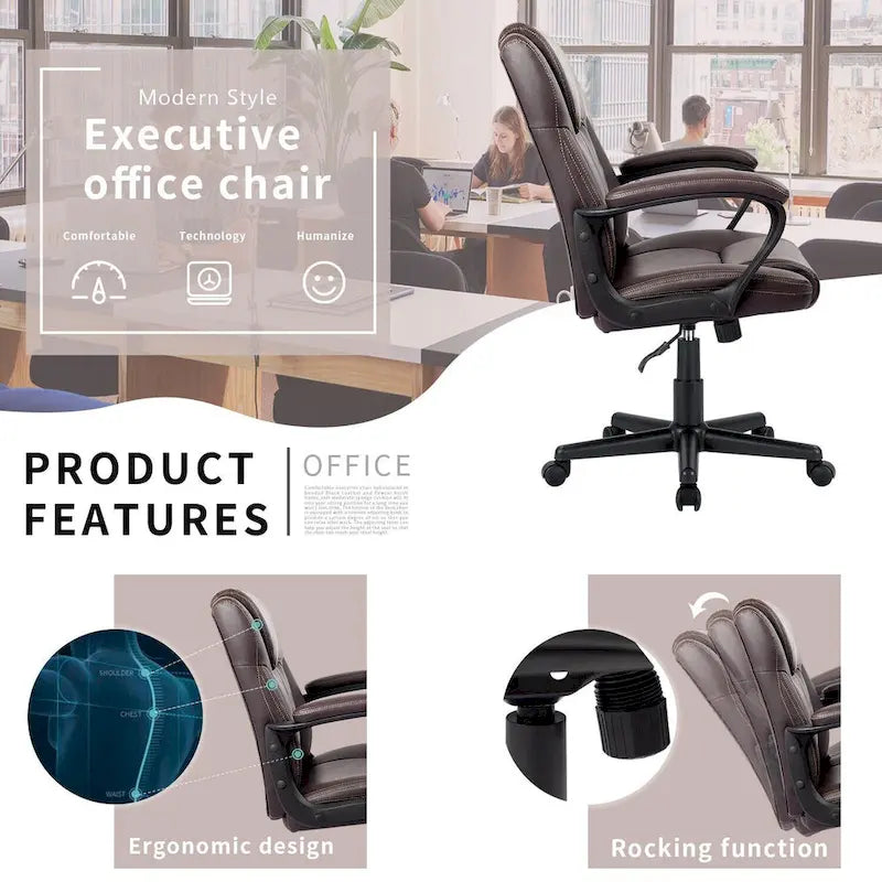 Fauteuil de bureau exécutif mi-dossier marron (usage bureau et commercial)