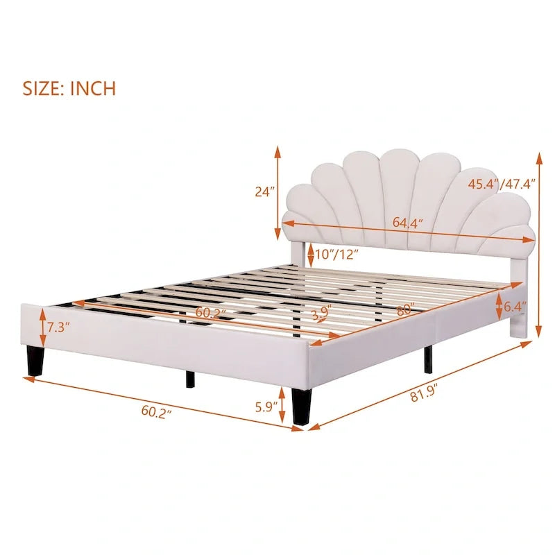 Lit plateforme tapissé de velours avec tête de lit à motif floral
