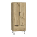 Armoire avec tringle à vêtements, tiroirs, pieds épingles et portes doubles