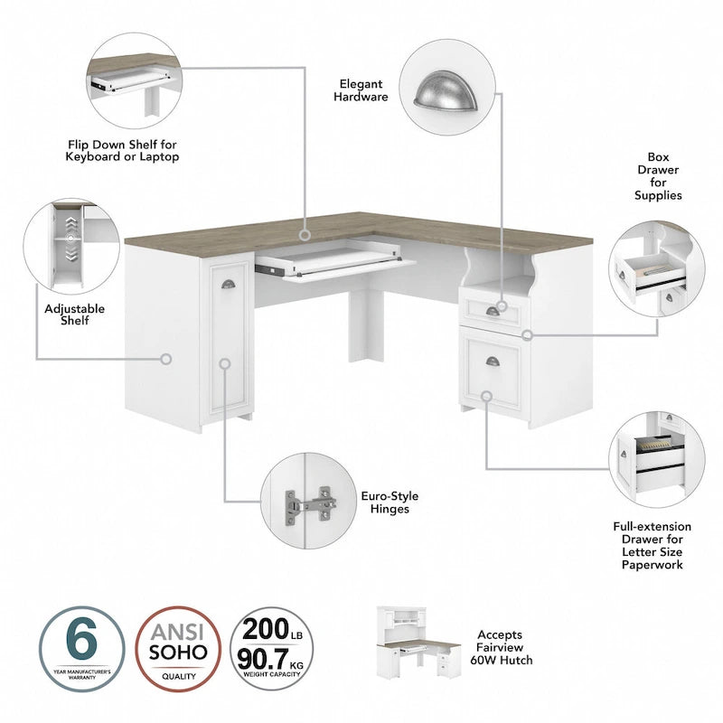 Bureau de 152 cm avec étagère et rangement