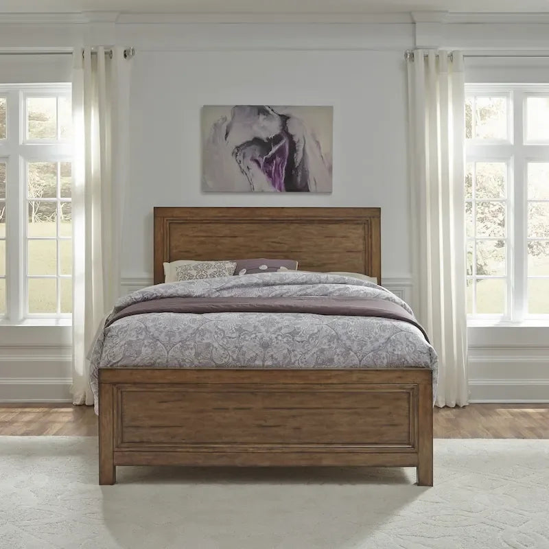 Lit double avec finition grain de bois couleur caramel