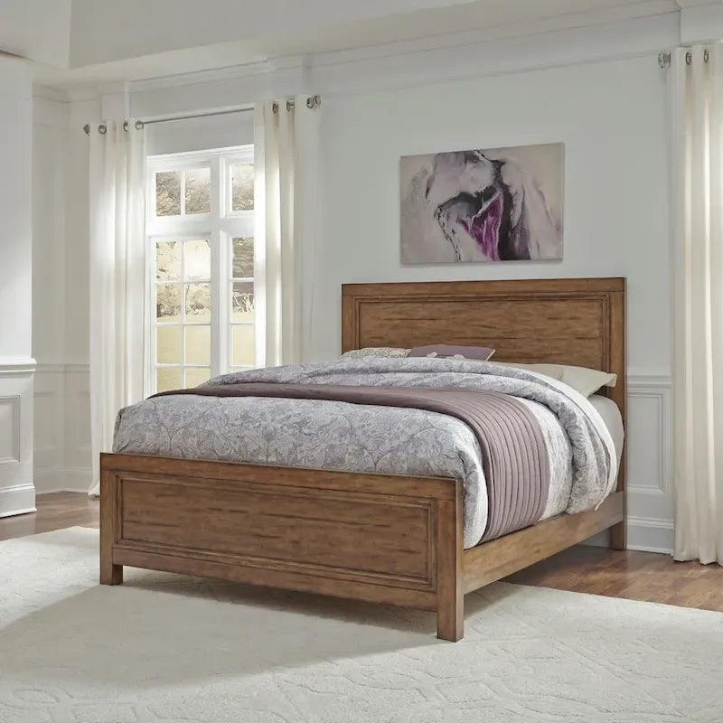 Lit double avec finition grain de bois couleur caramel