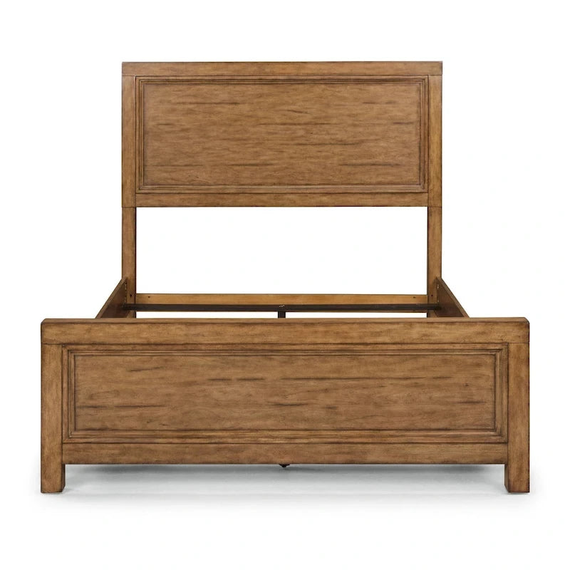 Lit double avec finition grain de bois couleur caramel