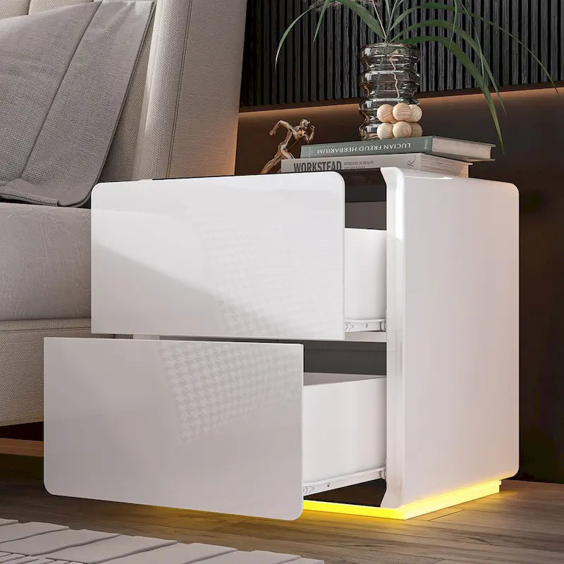 Table de chevet blanche à LED, Table de chevet moderne à LED, Table de chevet