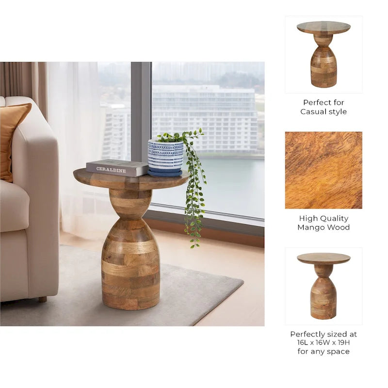 Table d'appoint décorative en bois de manguier en forme de sablier