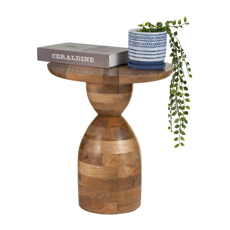 Table d'appoint décorative en bois de manguier en forme de sablier