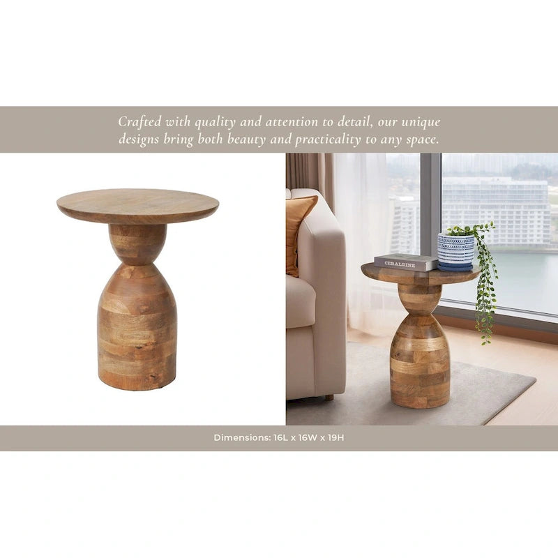 Table d'appoint décorative en bois de manguier en forme de sablier
