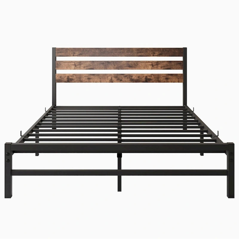 Lit plateforme avec tête de lit rustique en bois vintage