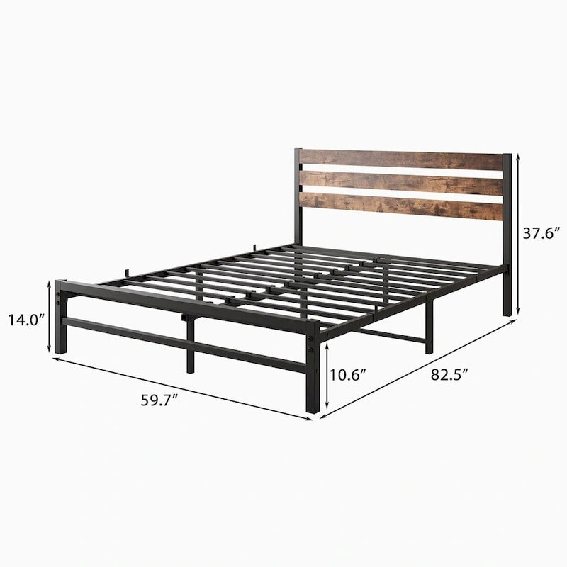 Lit plateforme avec tête de lit rustique en bois vintage