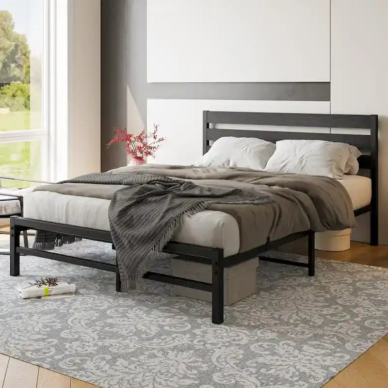 Lit plateforme avec tête de lit rustique en bois vintage