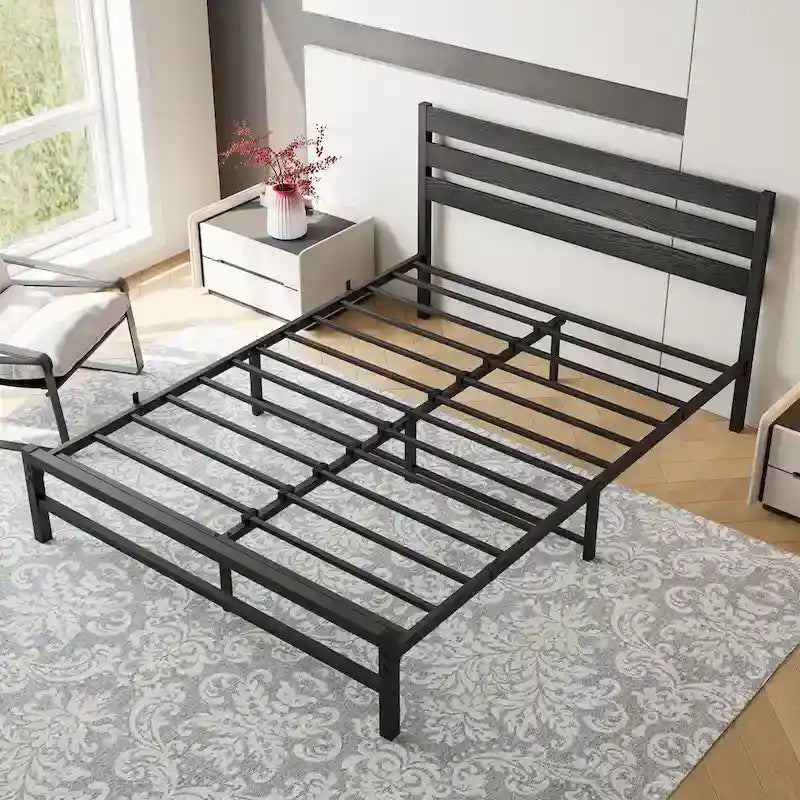 Lit plateforme avec tête de lit rustique en bois vintage