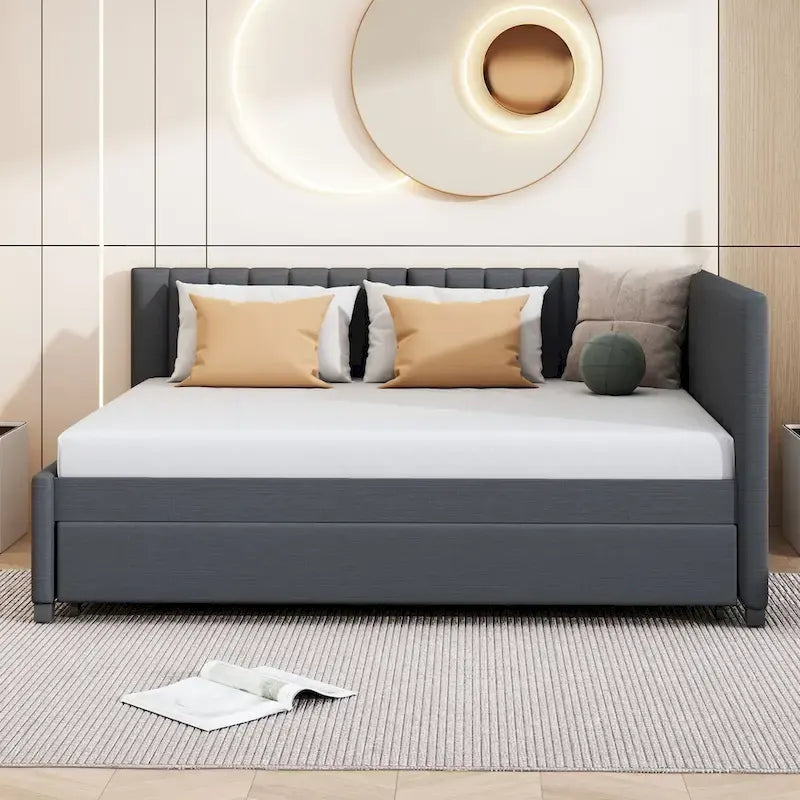 Lit de repos rembourré pleine grandeur — Aucun sommier tapissier requis — Tissu en lin