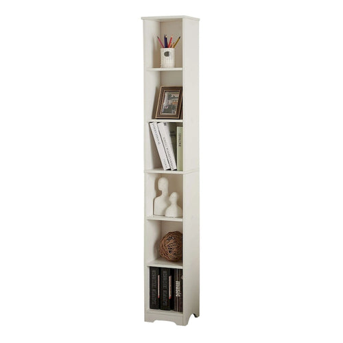 Étagère de rangement étroite et mince à 6 niveaux, bibliothèque multimédia, blanche