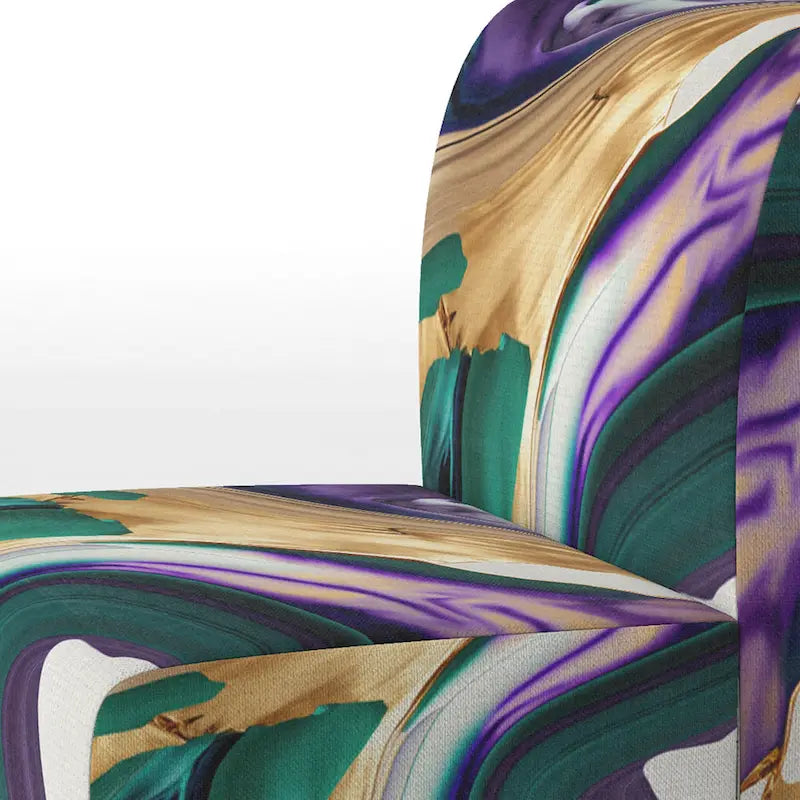 Lignes audacieuses en violet, vert et or : Chaise longue et fauteuil modernes rembourrés