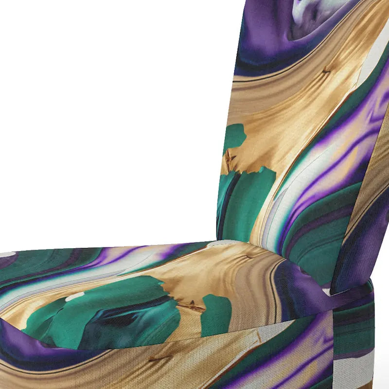 Lignes audacieuses en violet, vert et or : Chaise longue et fauteuil modernes rembourrés