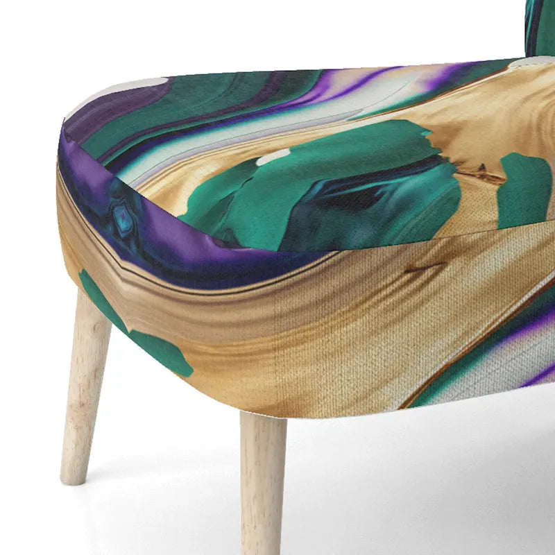 Lignes audacieuses en violet, vert et or : Chaise longue et fauteuil modernes rembourrés