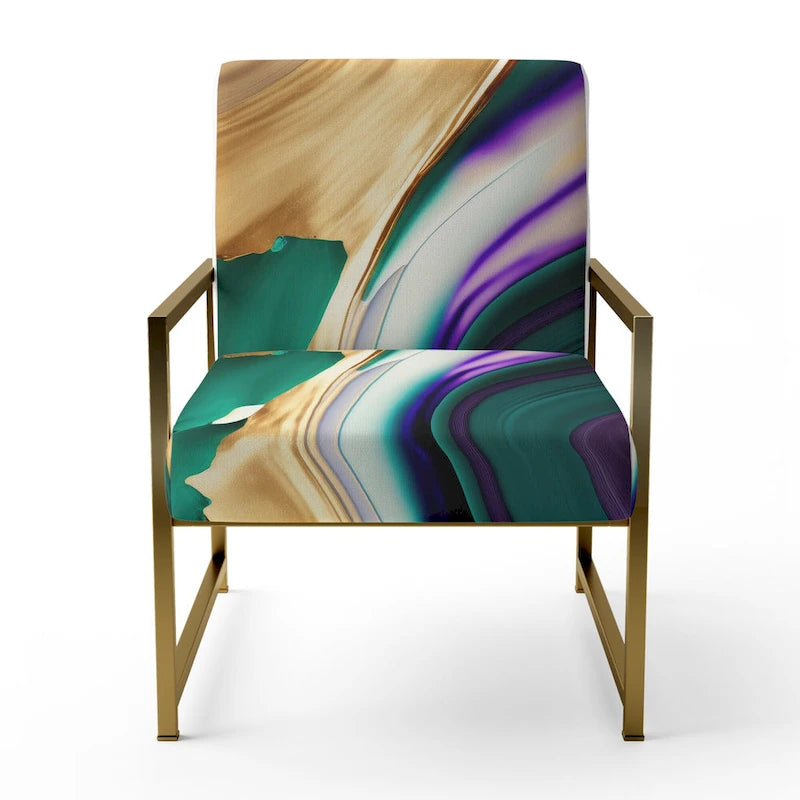 Lignes audacieuses en violet, vert et or : Chaise longue et fauteuil modernes rembourrés