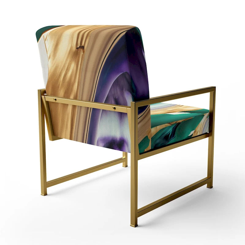 Lignes audacieuses en violet, vert et or : Chaise longue et fauteuil modernes rembourrés
