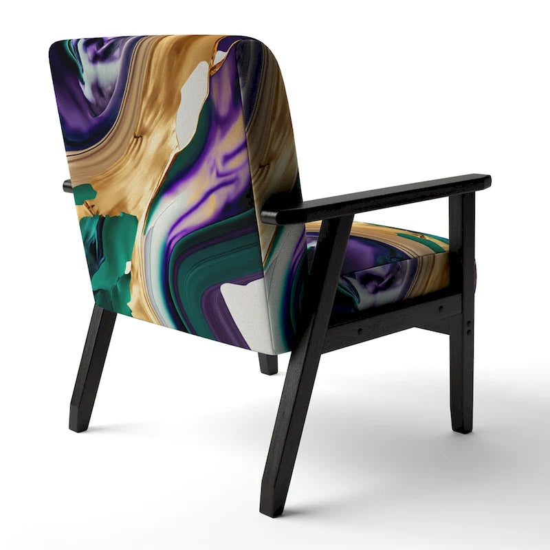 Lignes audacieuses en violet, vert et or : Chaise longue et fauteuil modernes rembourrés