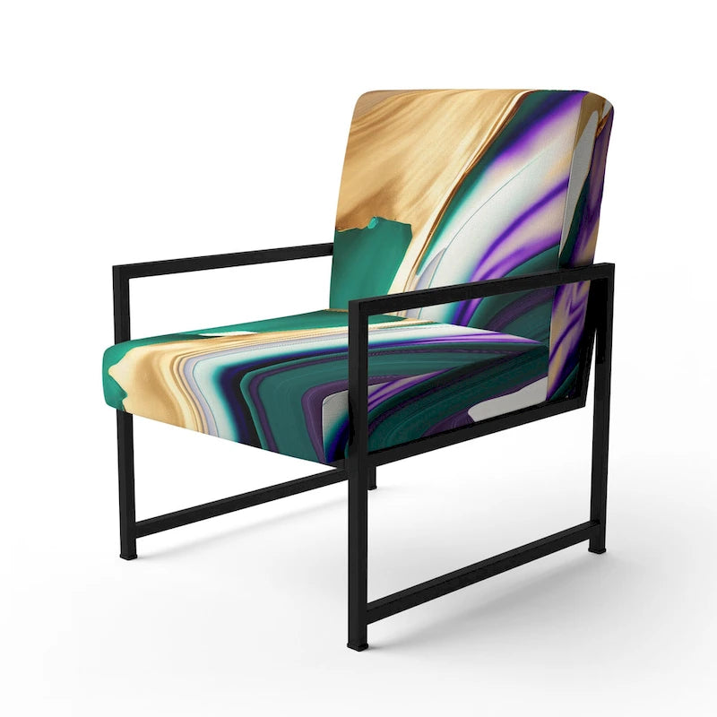 Lignes audacieuses en violet, vert et or : Chaise longue et fauteuil modernes rembourrés
