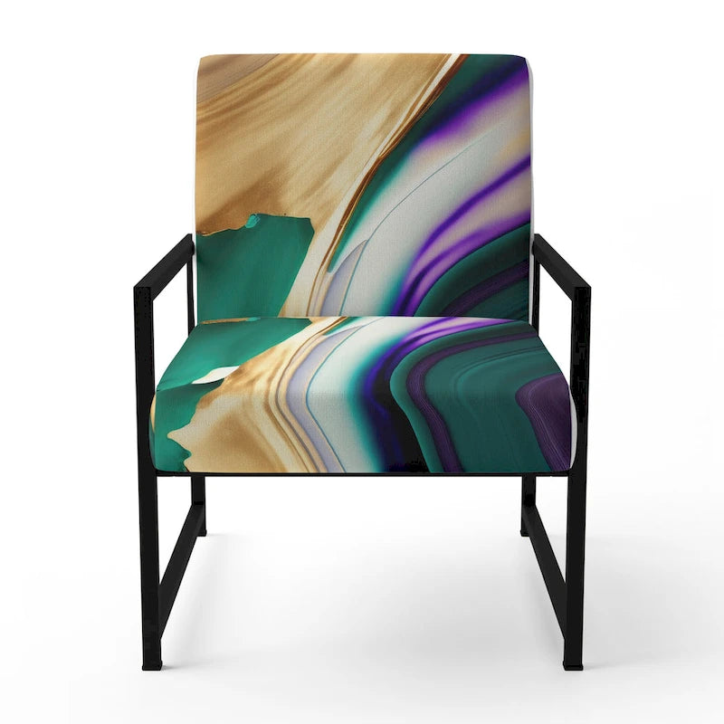 Lignes audacieuses en violet, vert et or : Chaise longue et fauteuil modernes rembourrés