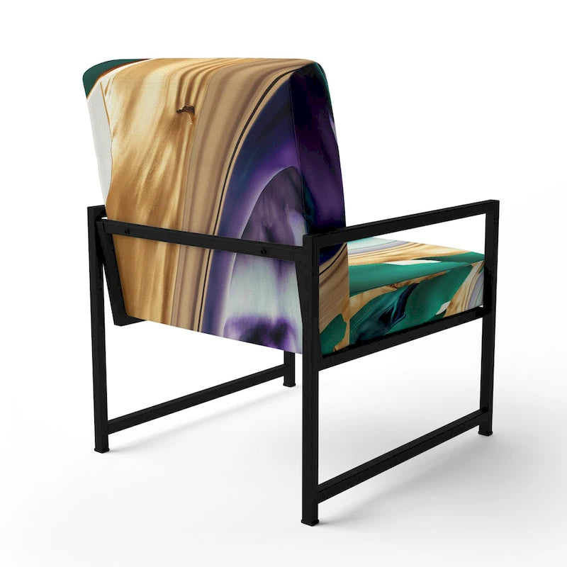 Lignes audacieuses en violet, vert et or : Chaise longue et fauteuil modernes rembourrés
