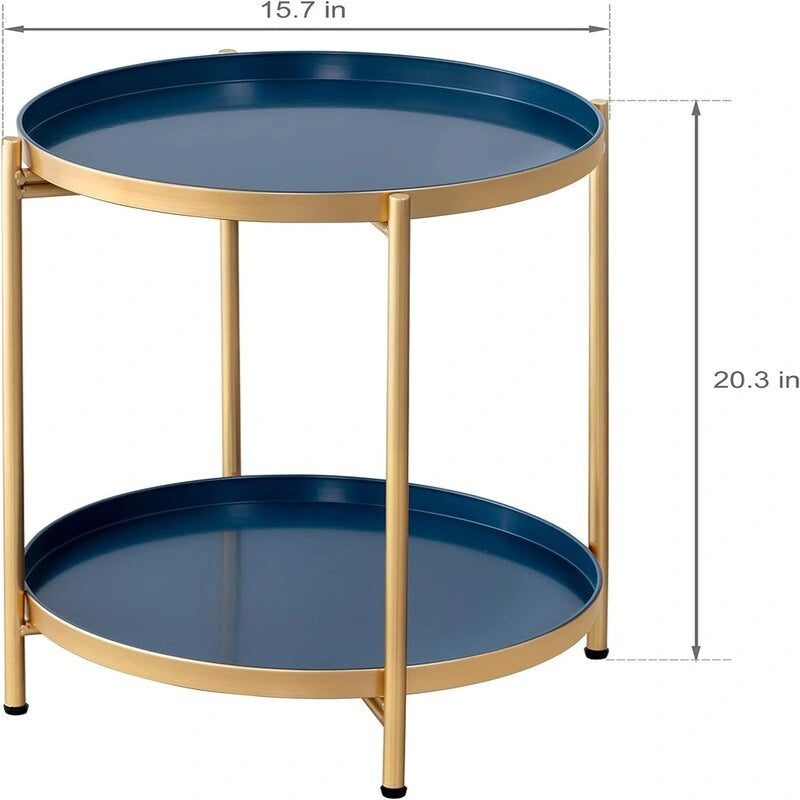Table d'appoint de canapé en métal à double niveau