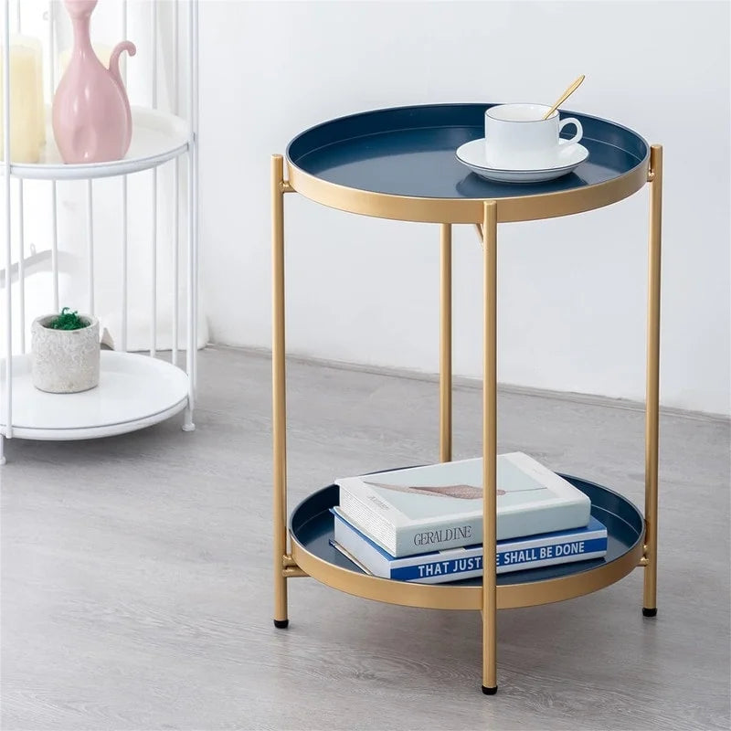 Table d'appoint de canapé en métal à double niveau