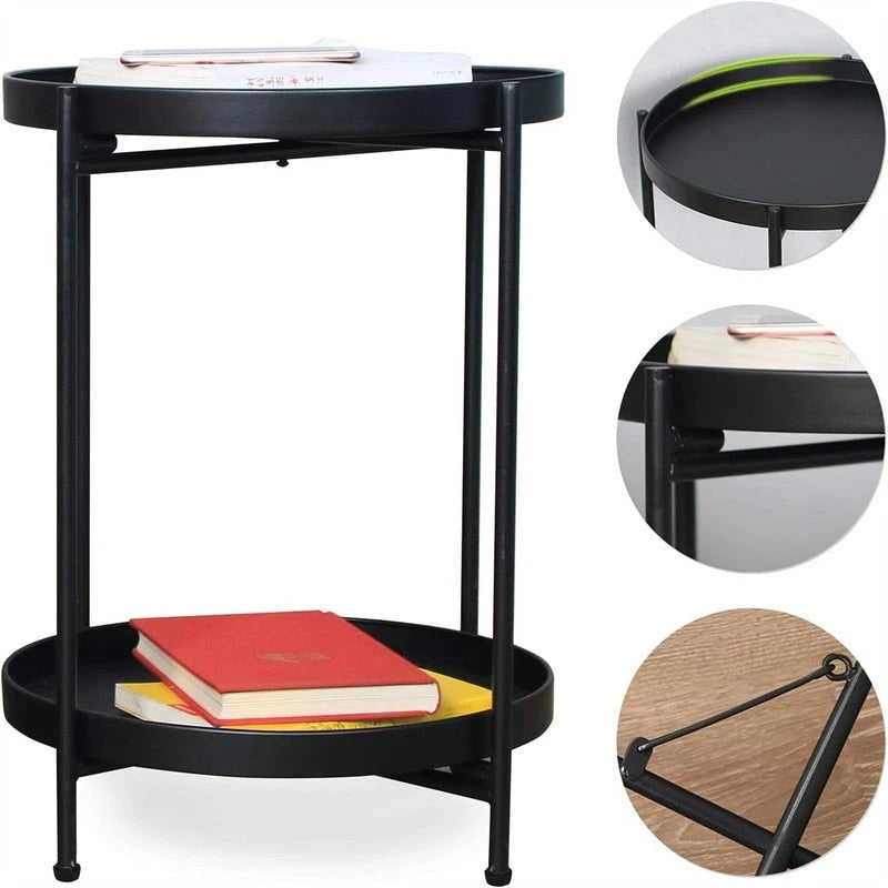 Table d'appoint de canapé en métal à double niveau