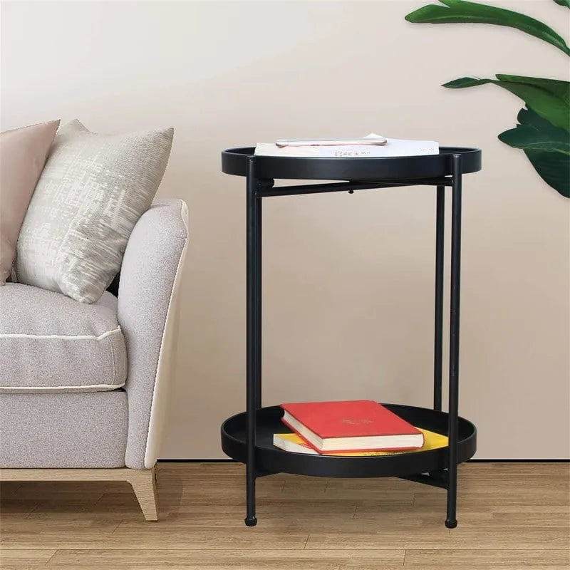 Table d'appoint de canapé en métal à double niveau