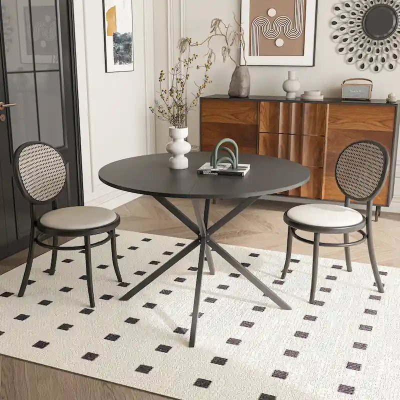 Table à manger ronde moderne avec pieds croisés