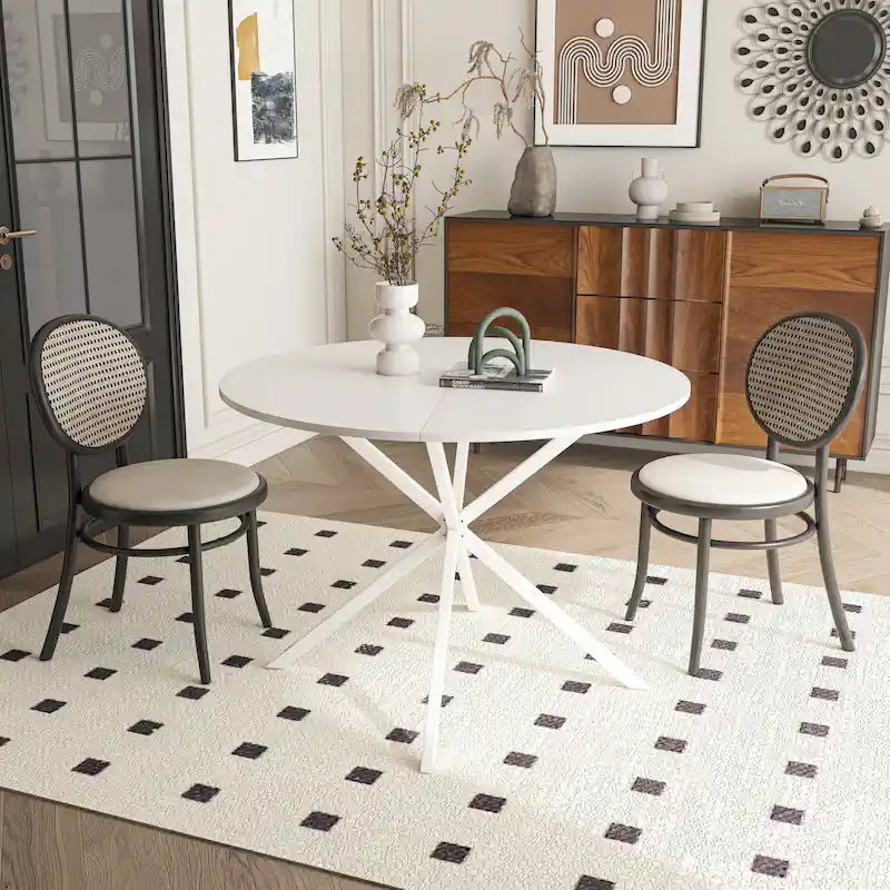 Table à manger ronde moderne avec pieds croisés