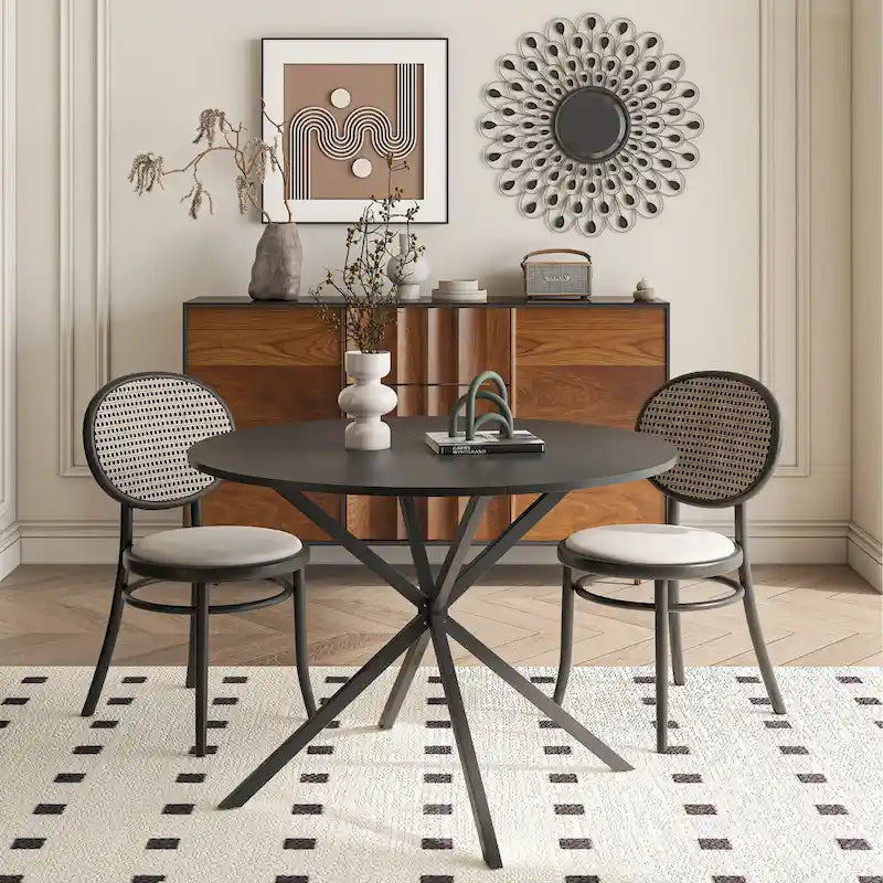 Table à manger ronde moderne avec pieds croisés