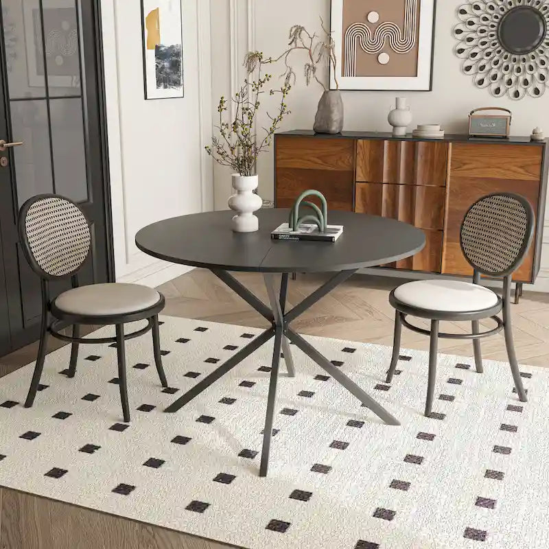 Table à manger ronde moderne avec pieds croisés