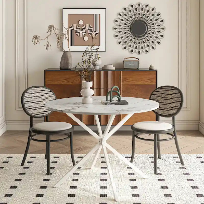 Table à manger ronde moderne avec pieds croisés