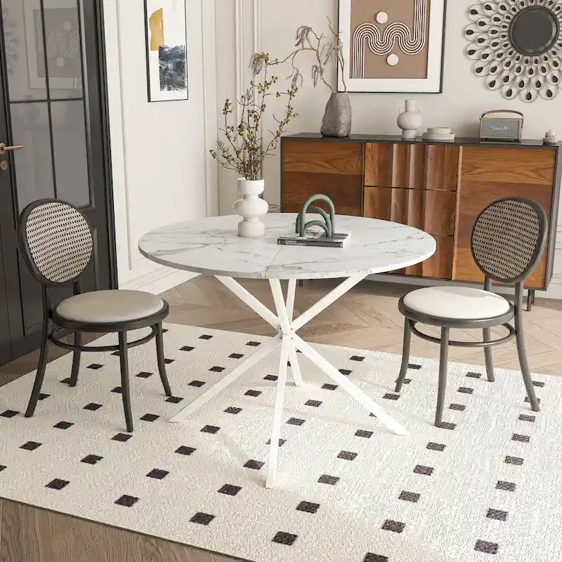 Table à manger ronde moderne avec pieds croisés