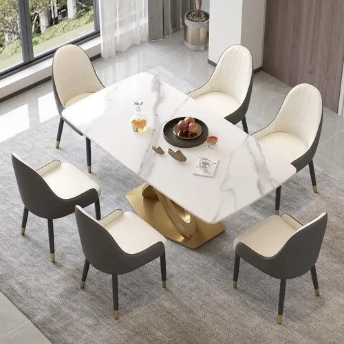 Table à manger de 180 cm avec plateau en pierre frittée blanc antique