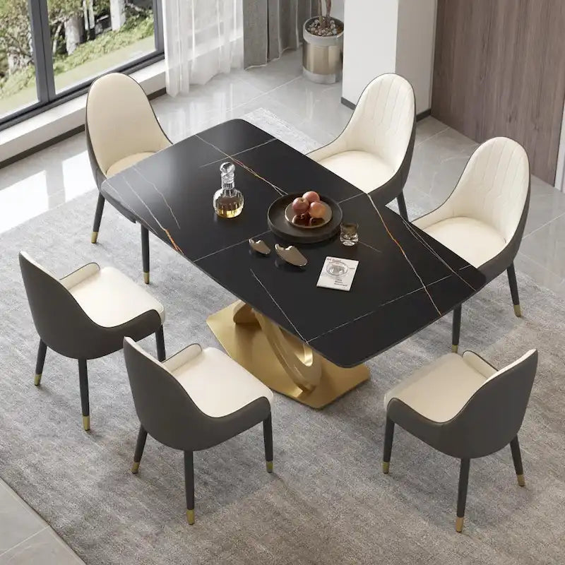 Table à manger de 180 cm avec plateau en pierre frittée blanc antique