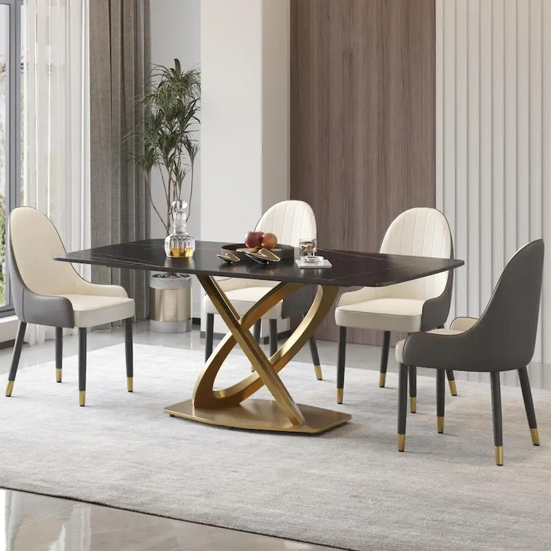 Table à manger de 180 cm avec plateau en pierre frittée blanc antique