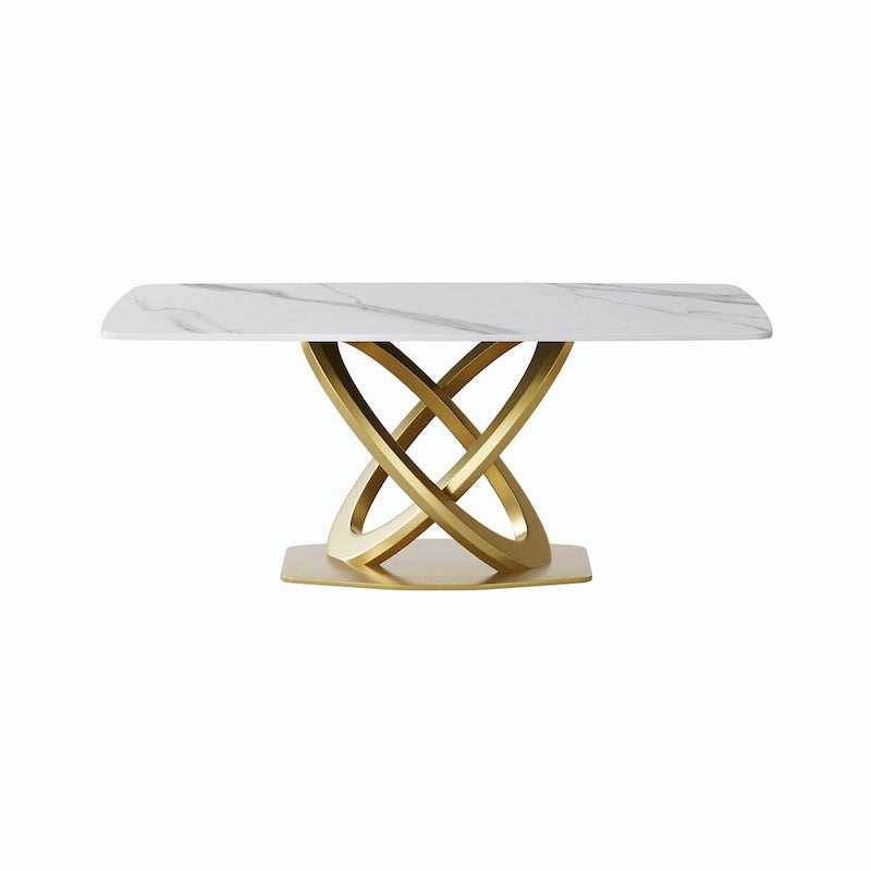 Table à manger de 180 cm avec plateau en pierre frittée blanc antique