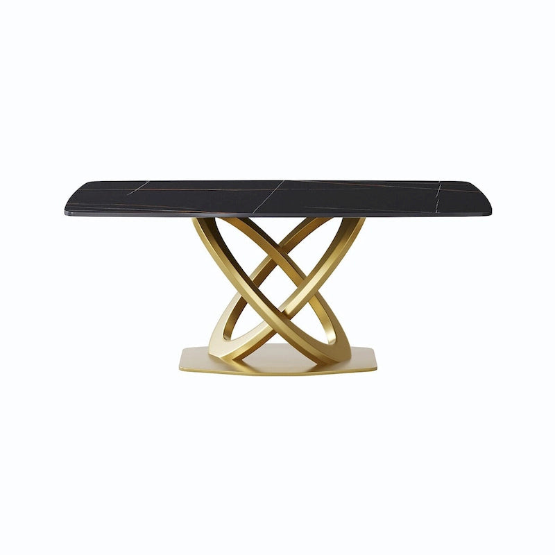 Table à manger de 180 cm avec plateau en pierre frittée blanc antique