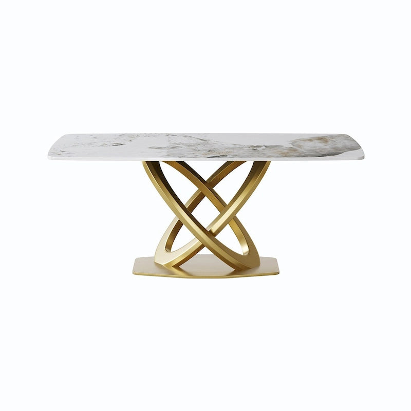 Table à manger de 180 cm avec plateau en pierre frittée blanc antique