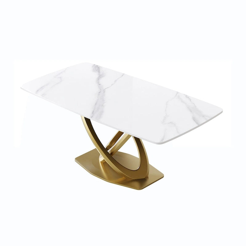Table à manger de 180 cm avec plateau en pierre frittée blanc antique