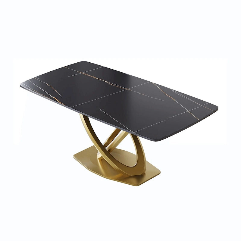 Table à manger de 180 cm avec plateau en pierre frittée blanc antique