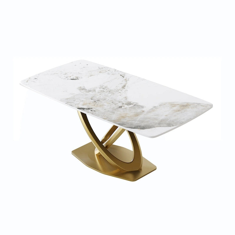 Table à manger de 180 cm avec plateau en pierre frittée blanc antique