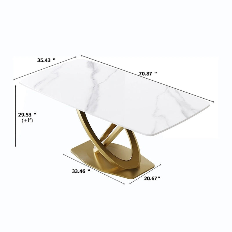 Table à manger de 180 cm avec plateau en pierre frittée blanc antique