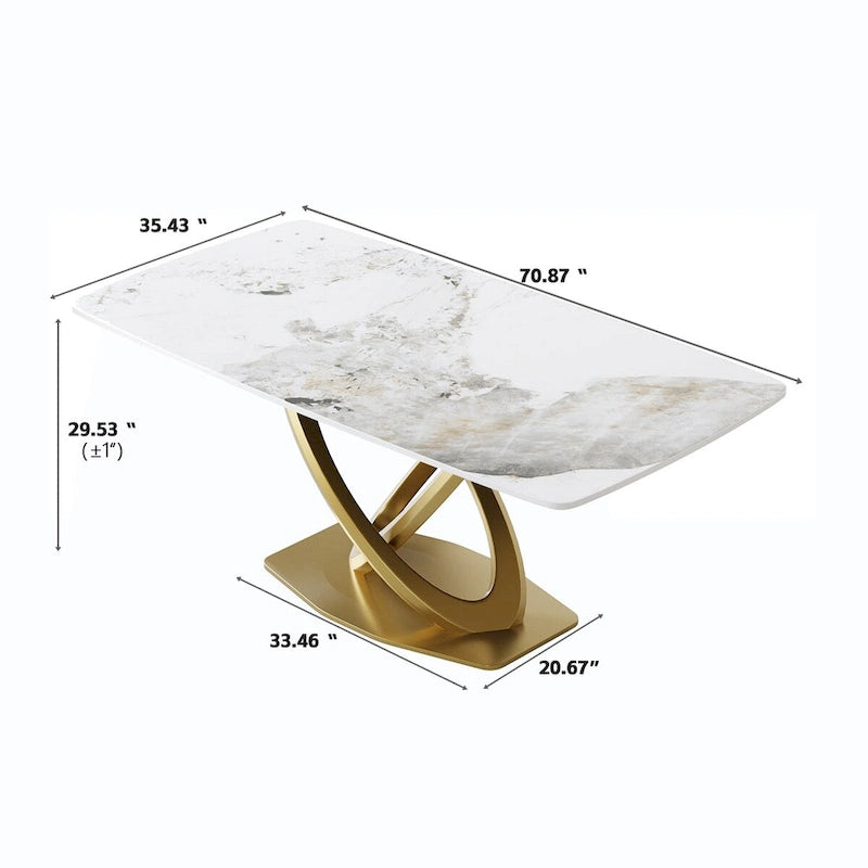 Table à manger de 180 cm avec plateau en pierre frittée blanc antique