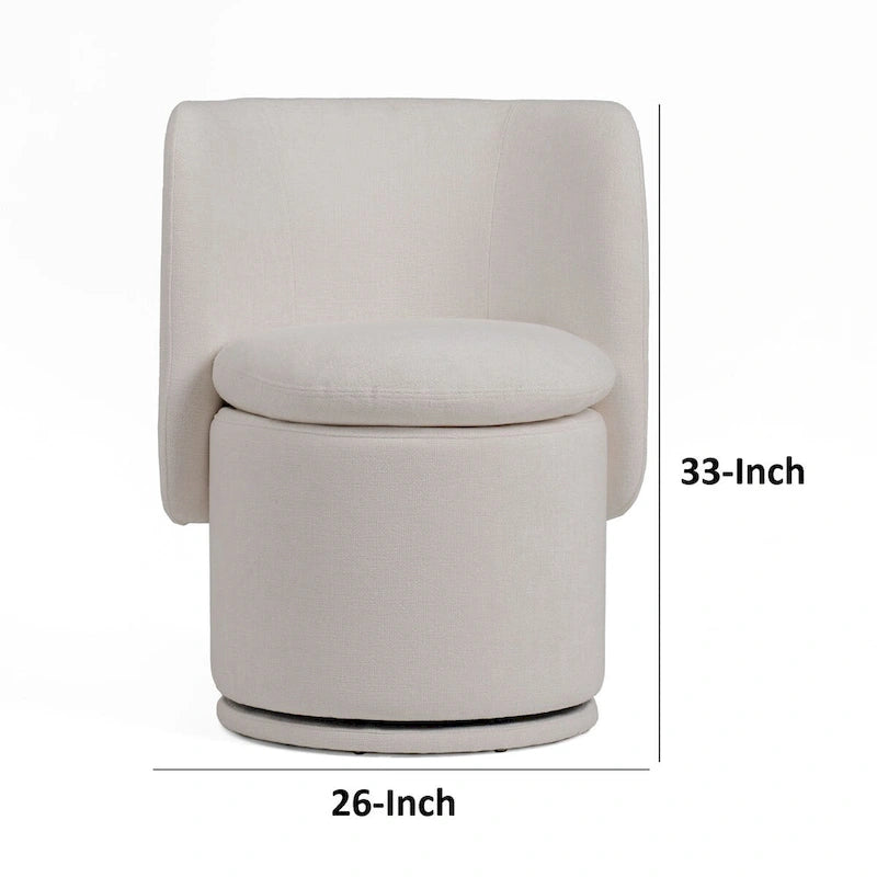 Chaise de salle à manger pivotante de 66 cm, tissu blanc cassé, design à dossier haut