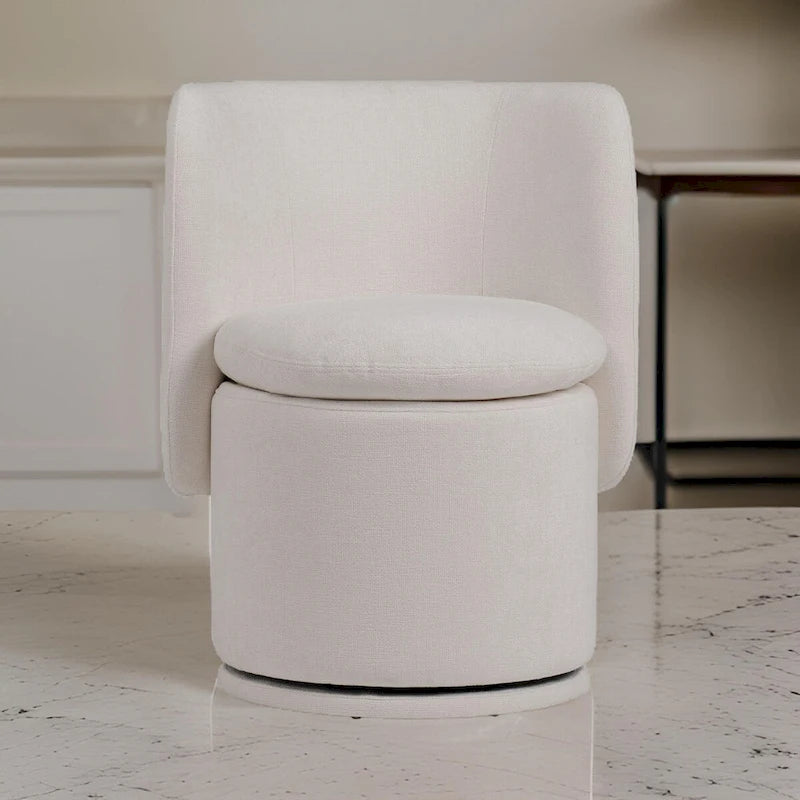 Chaise de salle à manger pivotante de 66 cm, tissu blanc cassé, design à dossier haut